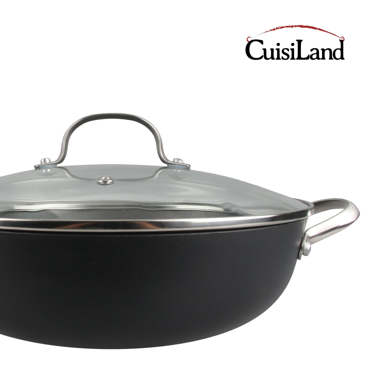 Cuisiland 11" Honeycomb Cast Iron Wok with Lid & Dual Handles