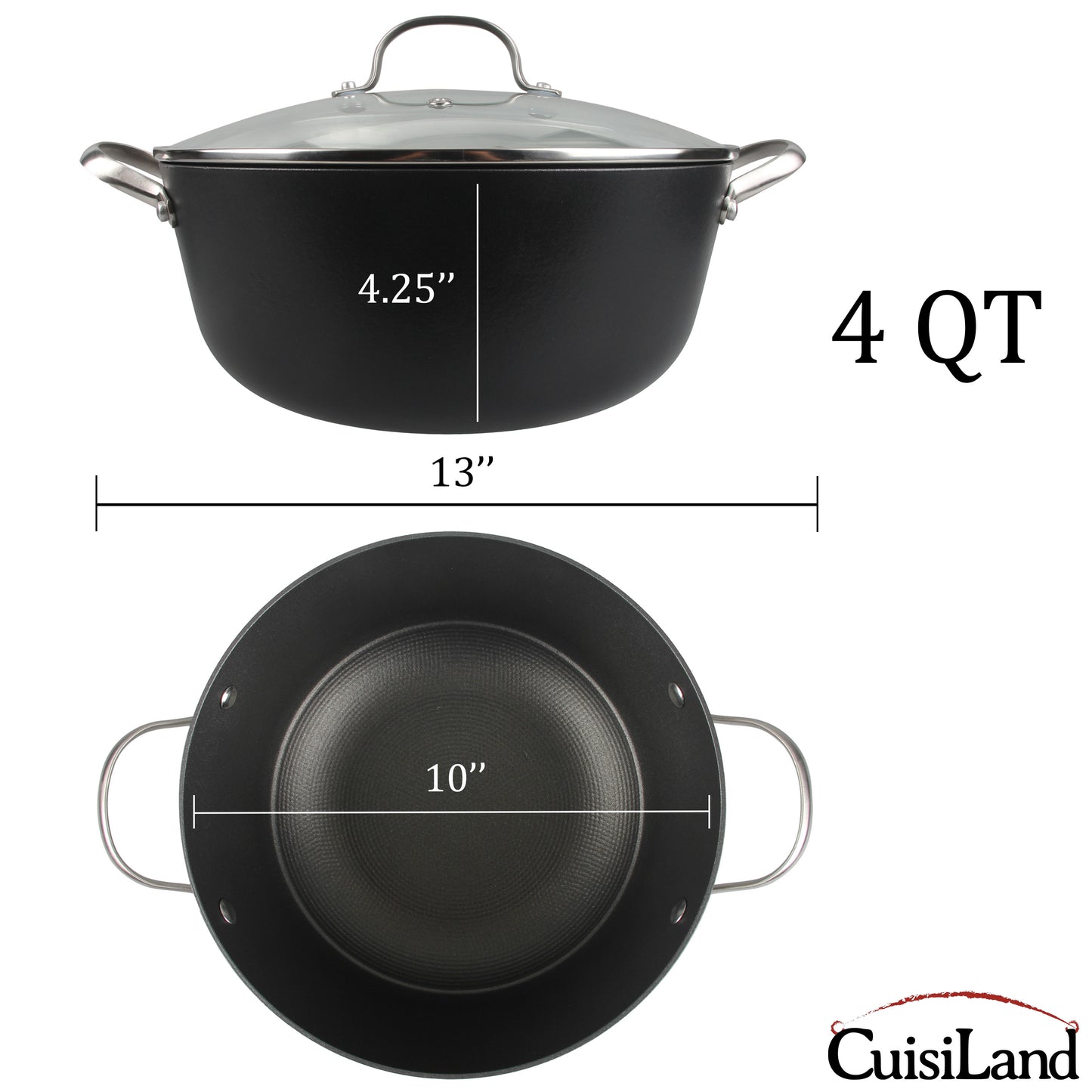 Cuisiland 4QT/10'' Honeycomb Cast Iron Casserole with Lid
