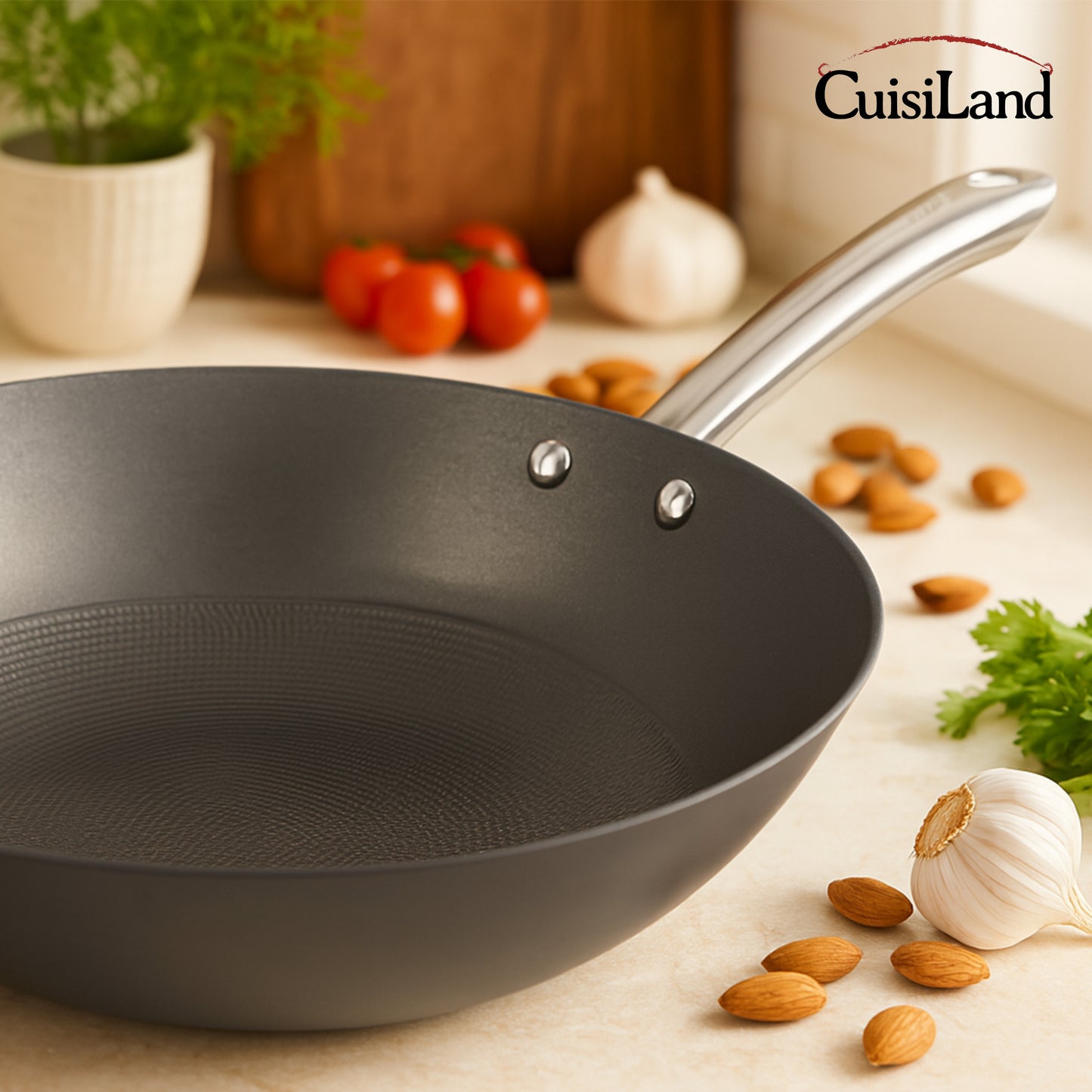 Cuisiland 12" Honeycomb Classic Cast Iron Wok