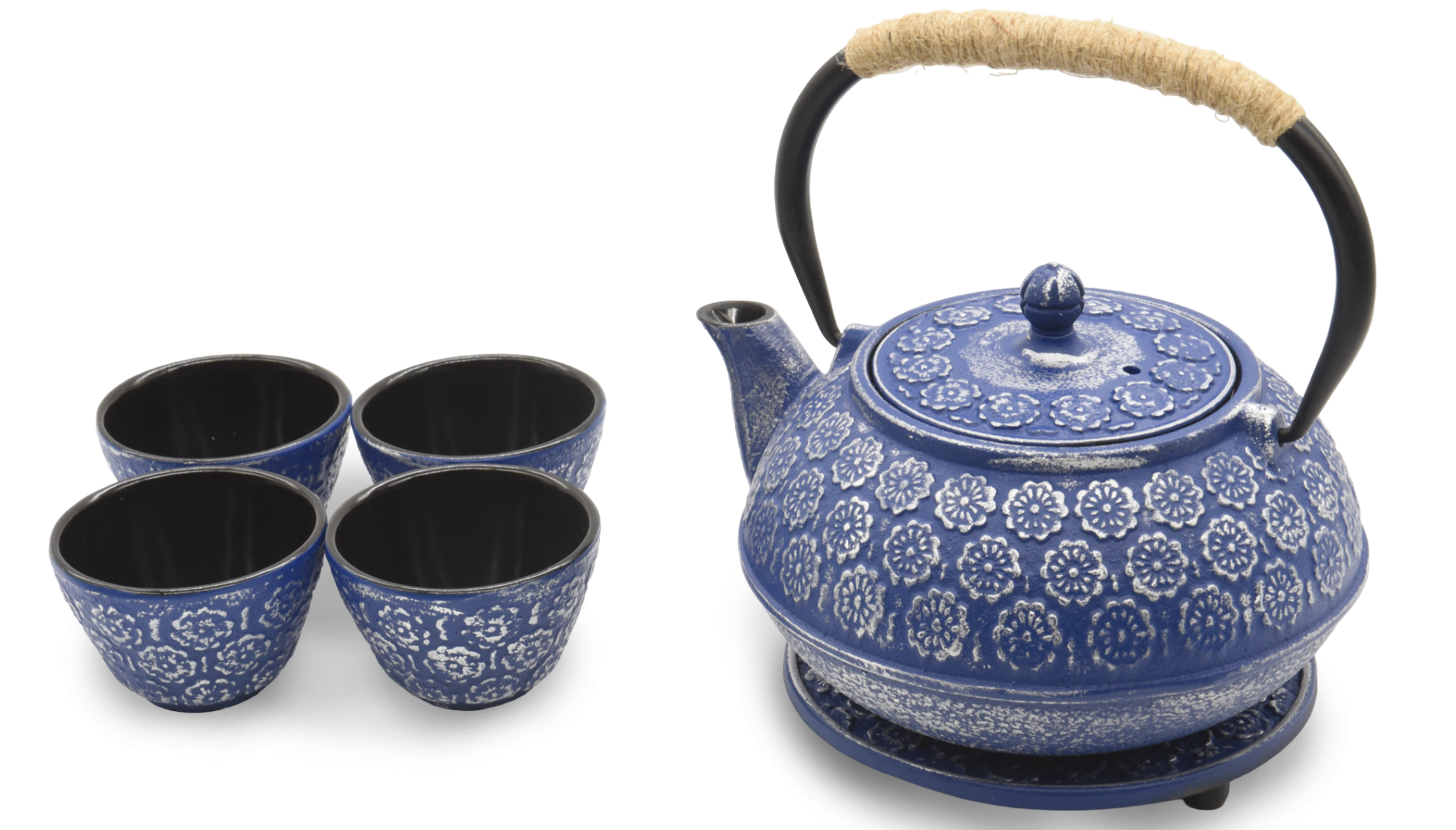 1.0 Liter Enamel Coated Cast Iron Sakura Blossom Teapot Set with 4 Cup