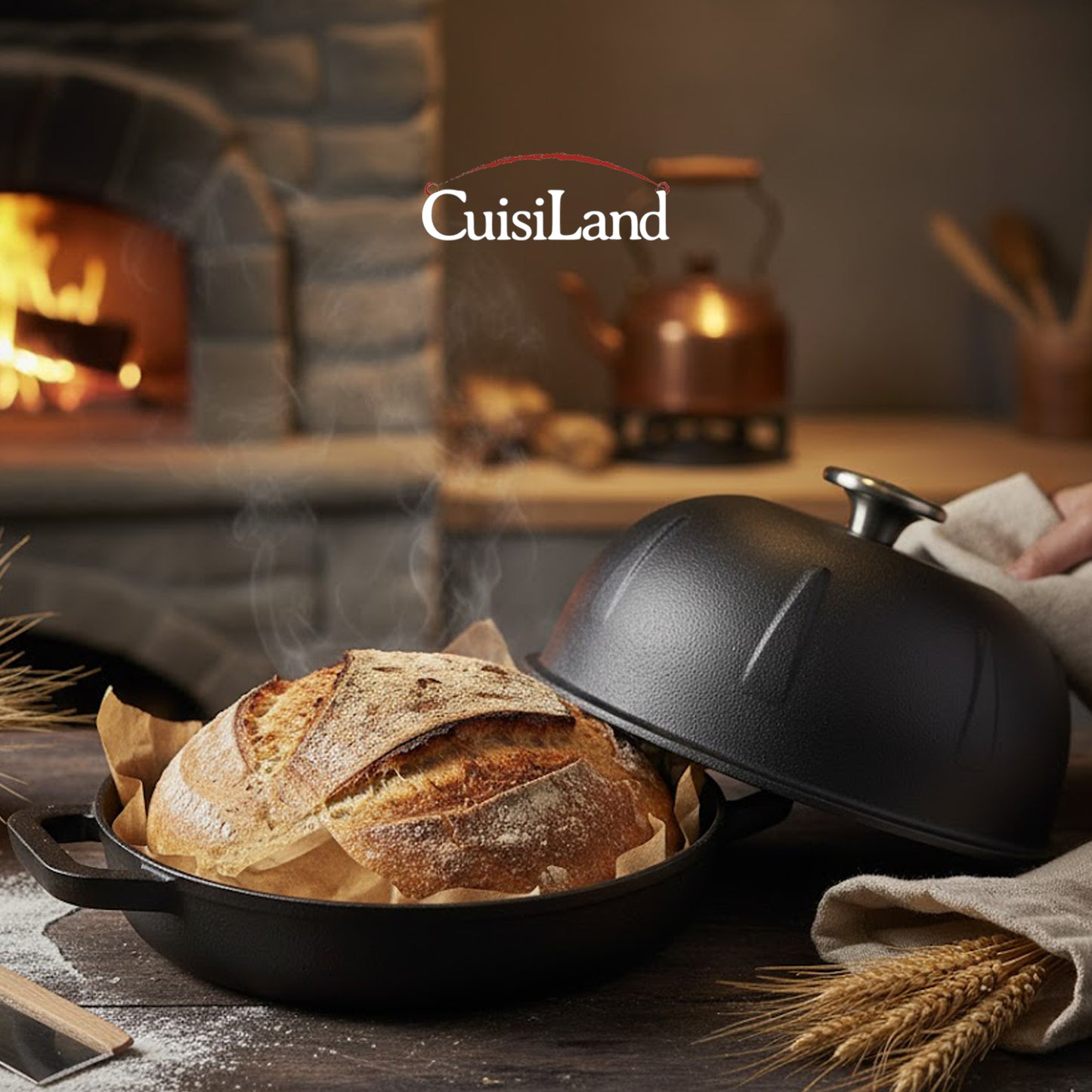 Cuisiland Pre-Seasoned Cast Iron Bread Cloche – Dome Lid Dutch Oven for Artisan Sourdough Baking – Heat-Retaining, Nonstick Bakeware for Crispy Crust & Even Baking – Oven Safe