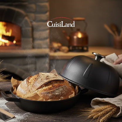 Cuisiland Pre-Seasoned Cast Iron Bread Cloche – Dome Lid Dutch Oven for Artisan Sourdough Baking – Heat-Retaining, Nonstick Bakeware for Crispy Crust & Even Baking – Oven Safe
