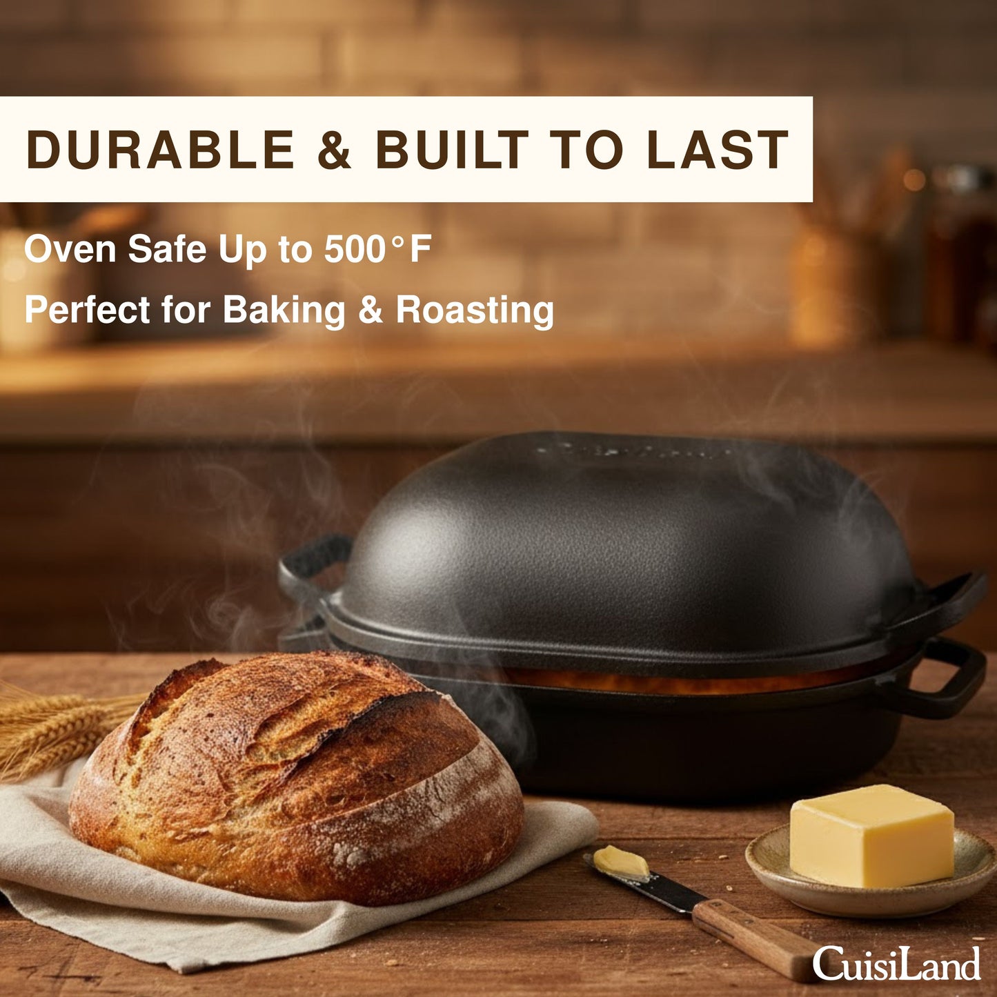 Cuisiland Large Pre-Seasoned Heavy Duty Cast Iron Bread & Loaf Pan