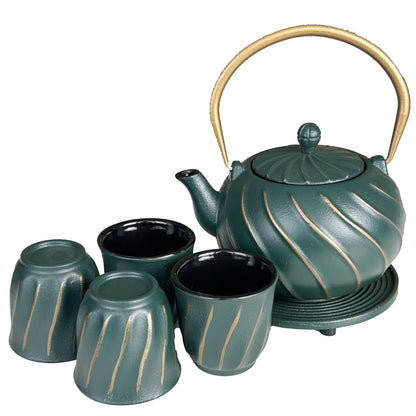 Cuisiland Cast Iron teapot with 4 Cups 1 Trivet Set- Enameled Interior and Stainless Steel Infuser