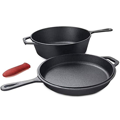 Pre-seasoned 3 pieces combo cooker 3.2qt wok with 10.25" skillet lid and silicon glove