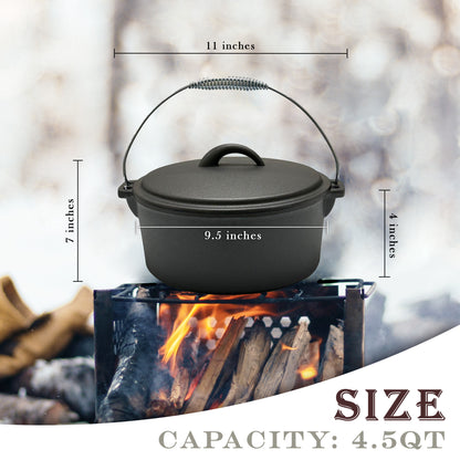 4.5QT Pre-seasoned Dutch Oven - Dome Lid, Flat Base