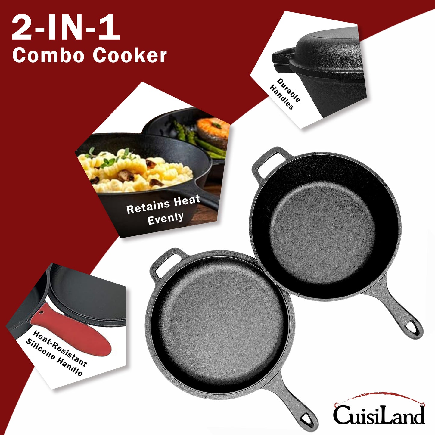 Pre-seasoned 3 pieces combo cooker 3.2qt wok with 10.25" skillet lid and silicon glove