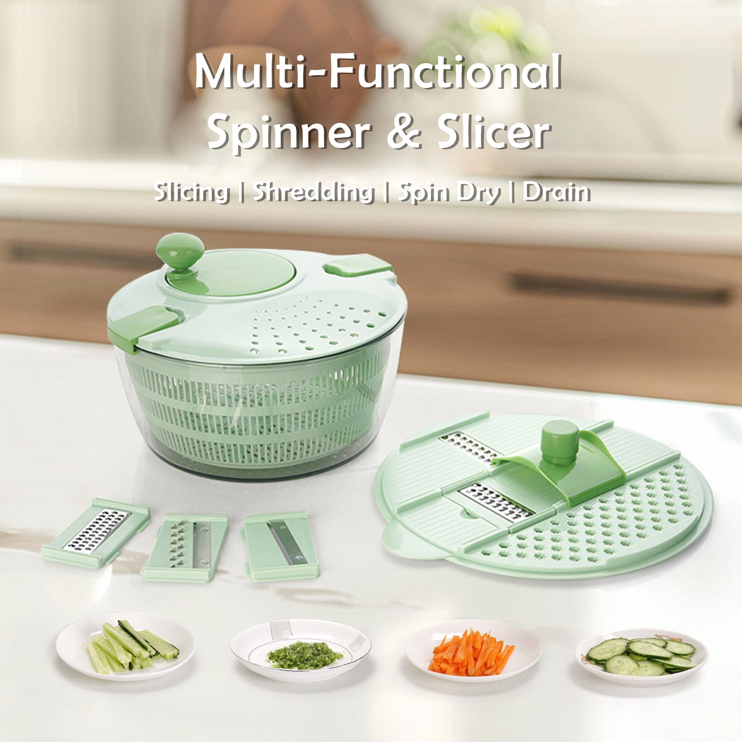 Cuisiland 9.5-inch Multi-Functional Salad Spinner & Vegetable Slicer
