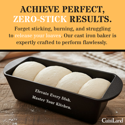 Cuisiland Cast Iron Rectangular Bread Loaf Pan, Heavy Duty 11x4.75x4,25" (14"L/Handles)  with Lid