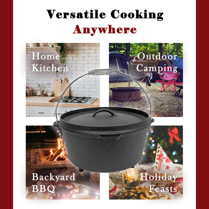 9QT Pre-seasoned Dutch Oven - Lip Lid, Tripod Legs