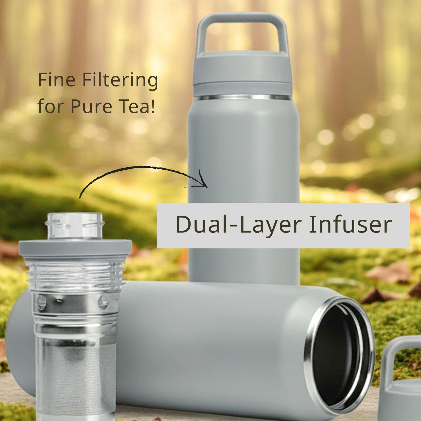 Cuisiland 700ml Stainless Steel Sports Water Bottle with Dual-Layer Tea Infuser