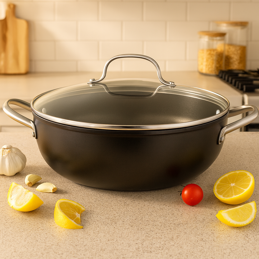Cuisiland 11" Honeycomb Cast Iron Wok with Lid & Dual Handles