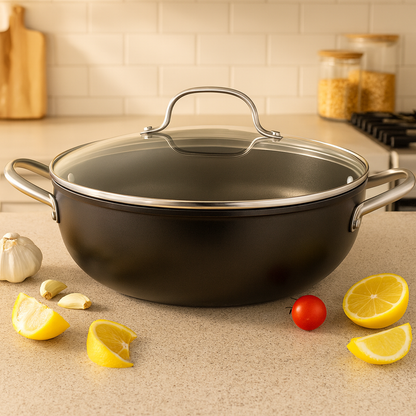 Cuisiland 11" Honeycomb Cast Iron Wok with Lid & Dual Handles