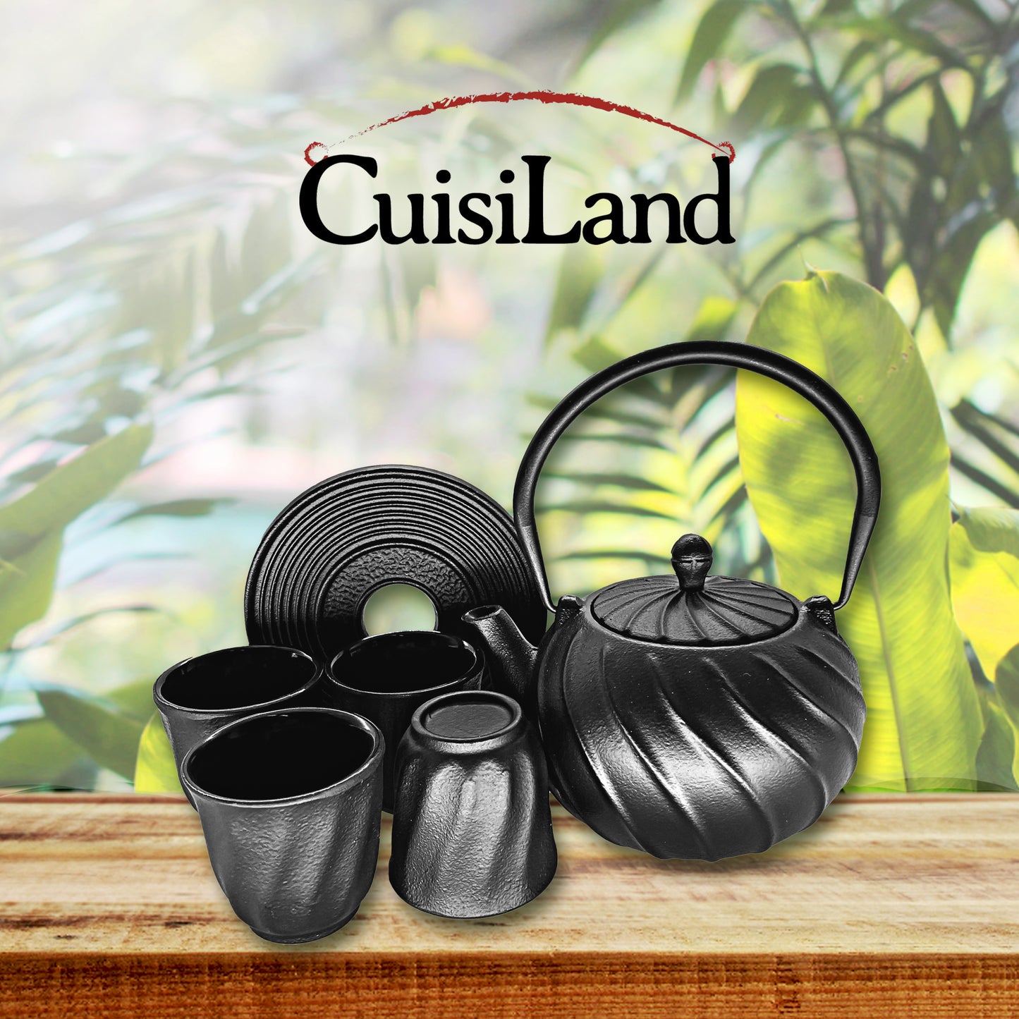 Cuisiland Cast Iron teapot with 4 Cups 1 Trivet Set- Enameled Interior and Stainless Steel Infuser