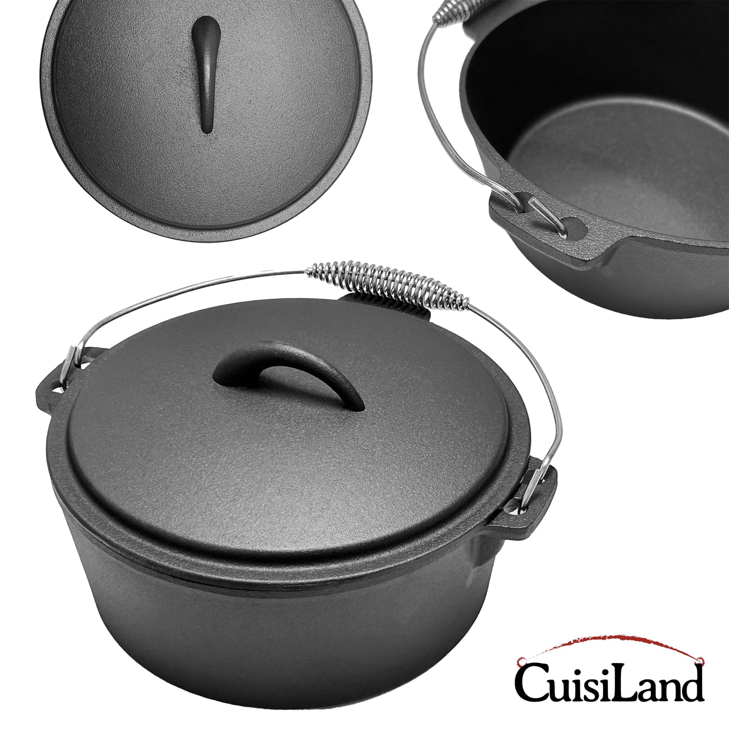 4.5QT Pre-seasoned Dutch Oven - Dome Lid, Flat Base