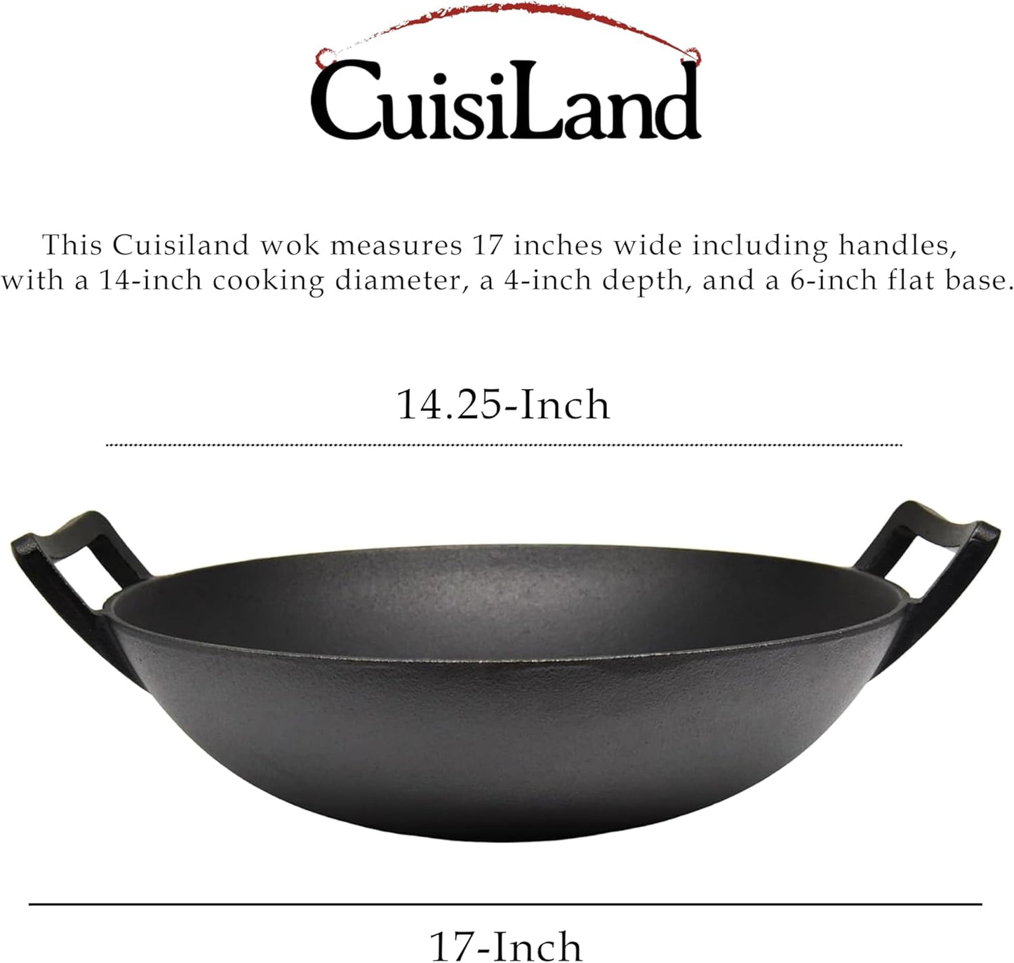 Cuisiland 14.25-Inch Pre-Seasoned Cast Iron Wok