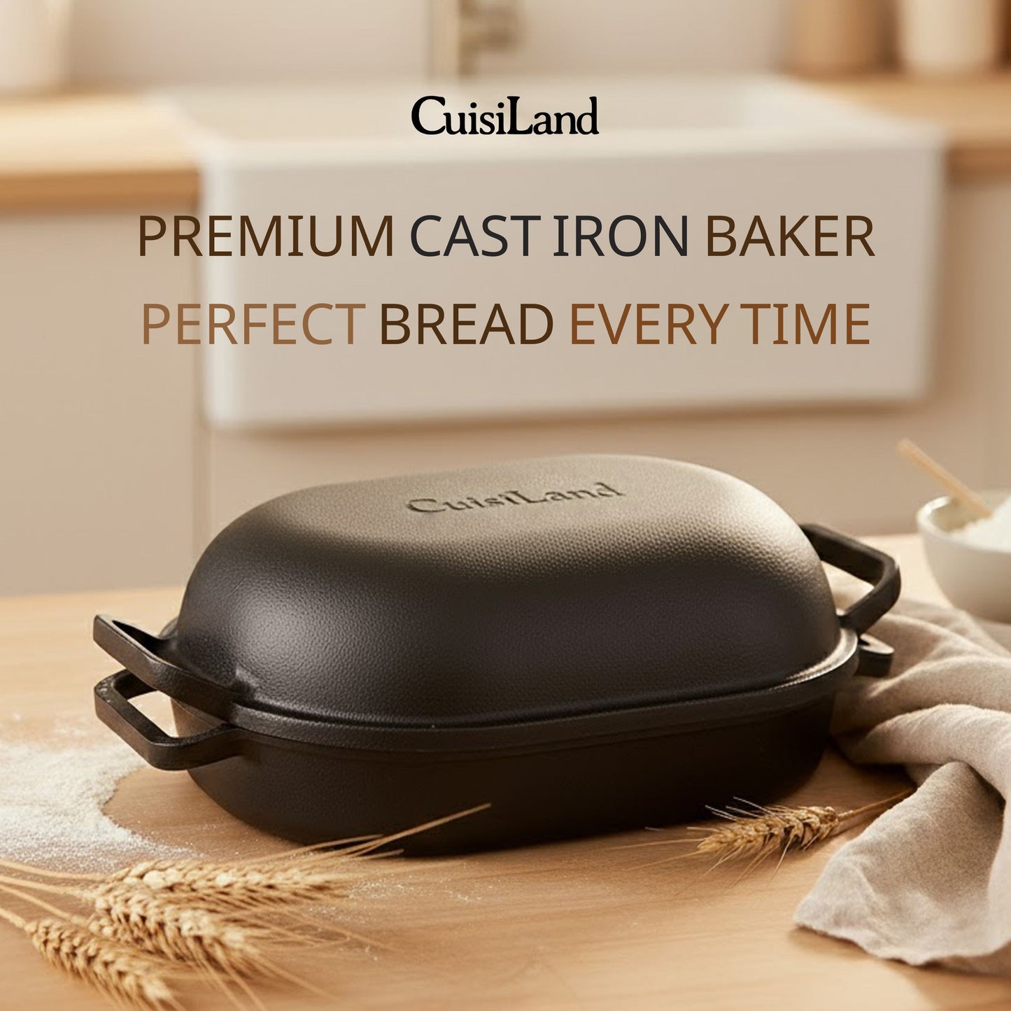 Cuisiland Large Pre-Seasoned Heavy Duty Cast Iron Bread & Loaf Pan