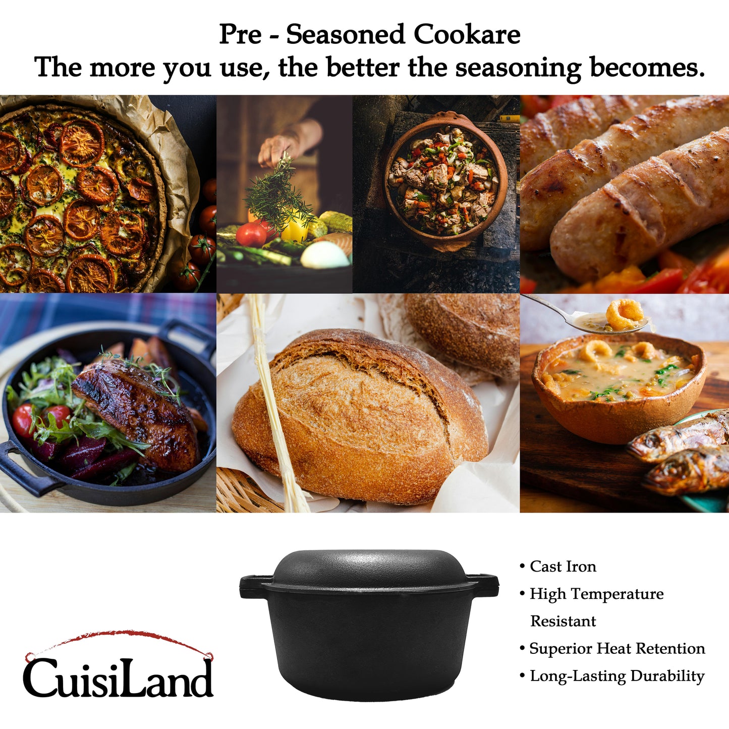 Pre-Seasoned Combo Cooker 5QT Dutch Oven With 10.25" Skillet Lid