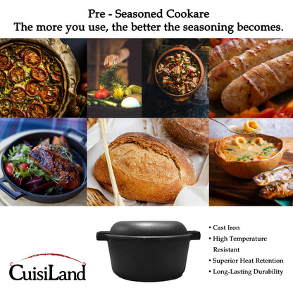 Pre-Seasoned Combo Cooker 5QT Dutch Oven With 10.25" Skillet Lid