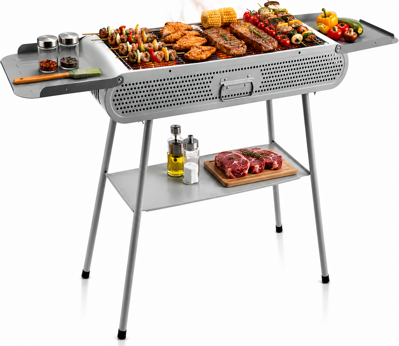 Cuisiland 48" Portable Charcoal Grill Retro Speaker Style BBQ Grill, Chrome-Plated Grate, Compact Outdoor Grill for Camping, Backyard, Patio & Picnic (Aesthetic light green)
