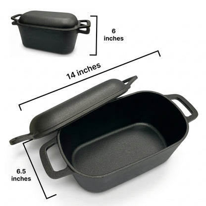 CUISILAND 4QT Pre-Seasoned Cast Iron Bread Oven 2-in-1 Covered Bread Pan