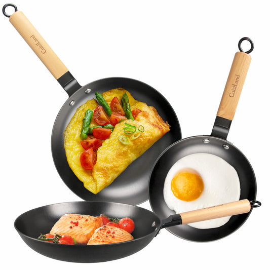 Cuisiland 8”, 9.5”, 10.25” Nitrided Cast Iron Frying Pan Set