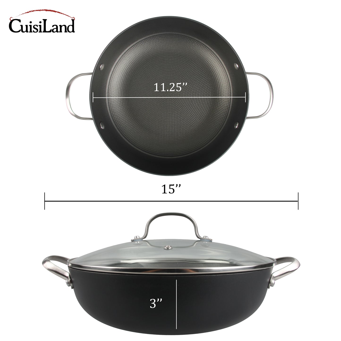 Cuisiland 11" Honeycomb Cast Iron Wok with Lid & Dual Handles