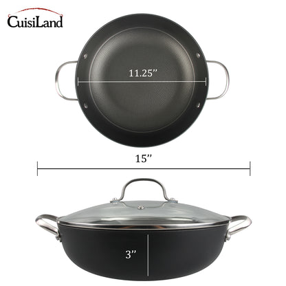 Cuisiland 11" Honeycomb Cast Iron Wok with Lid & Dual Handles