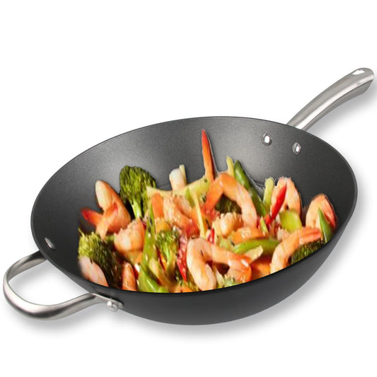 Cuisiland 12.5" Honeycomb Cast Iron Wok with Dual Handles