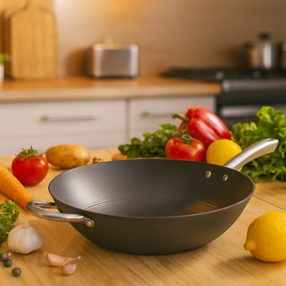 Cuisiland 12.5" Honeycomb Cast Iron Wok with Dual Handles
