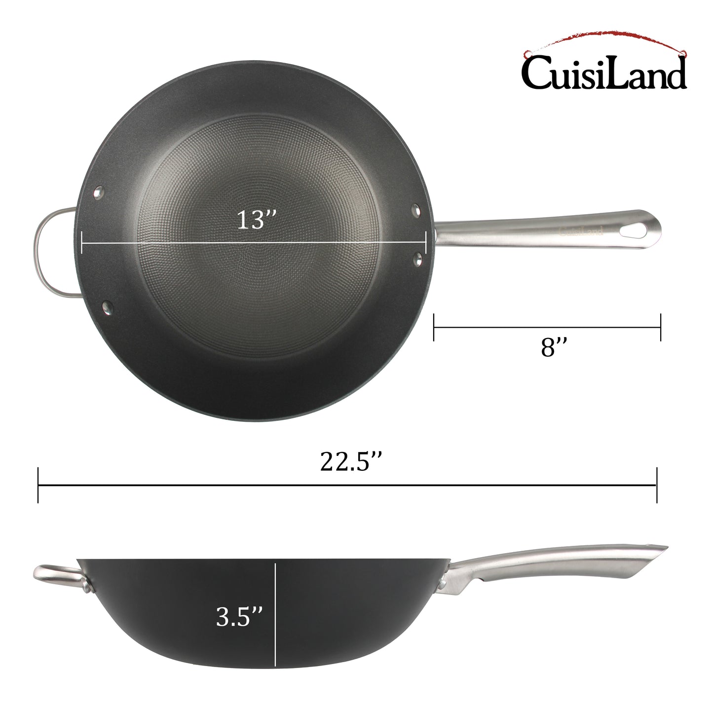 Cuisiland 12.5" Honeycomb Cast Iron Wok with Dual Handles