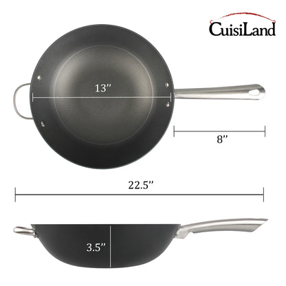 Cuisiland 12.5" Honeycomb Cast Iron Wok with Dual Handles