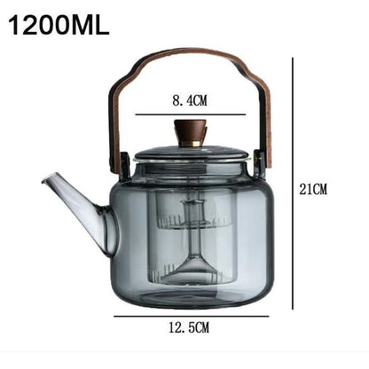 Large 1200ml capacity borosilicate glass teapot, tea kettle