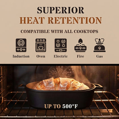 CUISILAND 4QT Pre-Seasoned Cast Iron Bread Oven 2-in-1 Covered Bread Pan