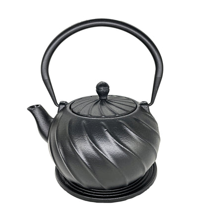 Cuisiland Cast Iron teapot with 4 Cups 1 Trivet Set- Enameled Interior and Stainless Steel Infuser