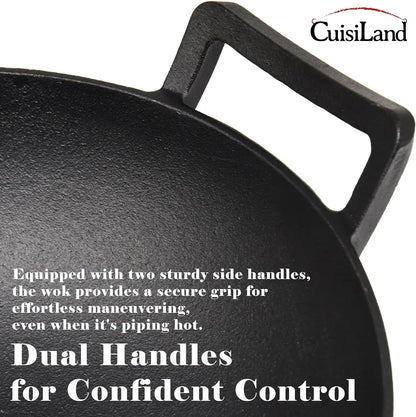 CuisiLand 12” Pre-Seasoned Cast Iron Wok