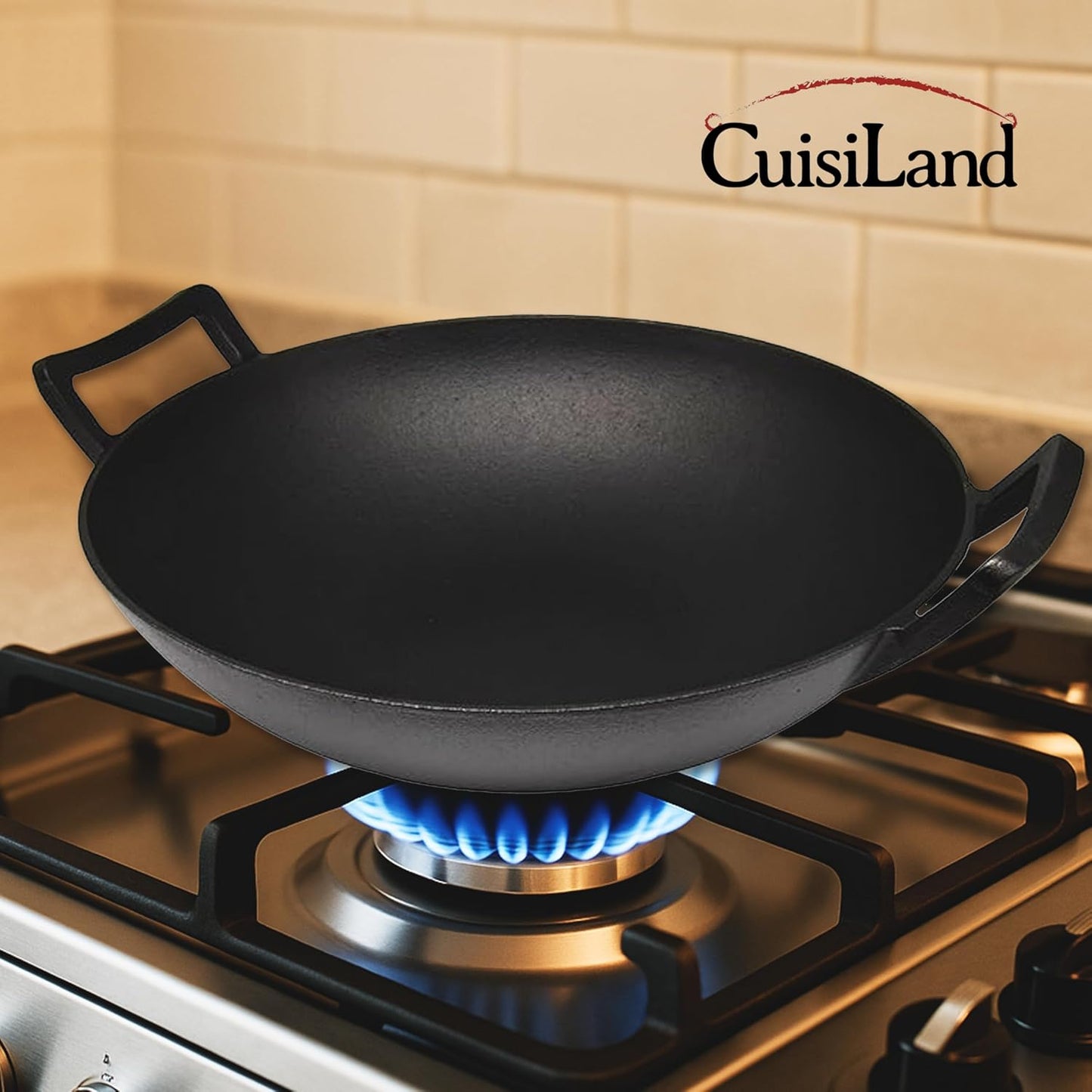 CuisiLand 12” Pre-Seasoned Cast Iron Wok