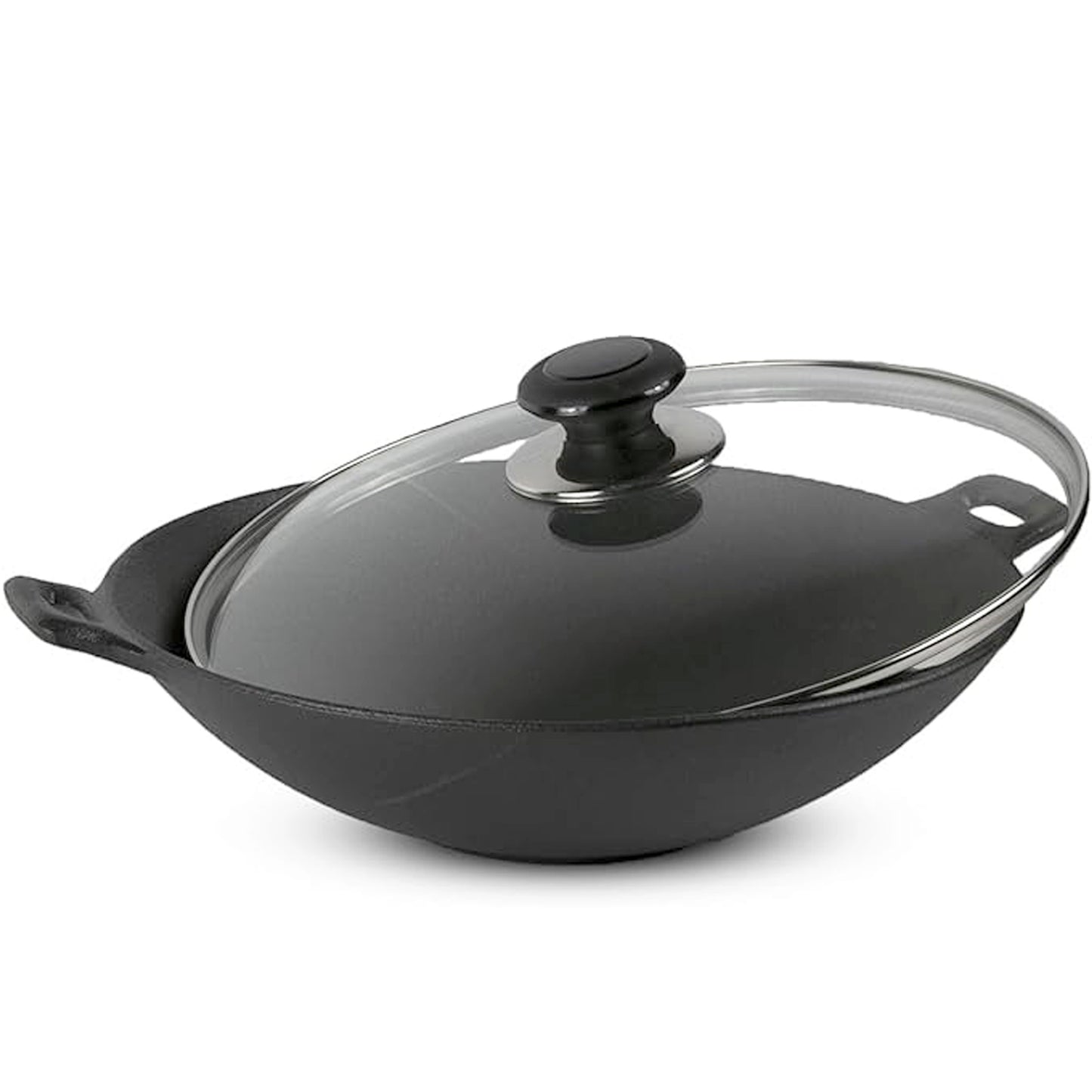 CuisiLand Pre-Seasoned Cast Iron Wok with Glass Lid (12")