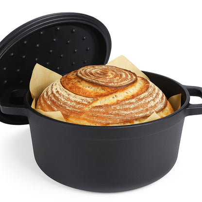 Cuisiland 4QT Cast Iron Dutch Oven with Lid – Pre-Seasoned Heavy-Duty Casserole Pot with Dual Handles & Stainless Steel Knob