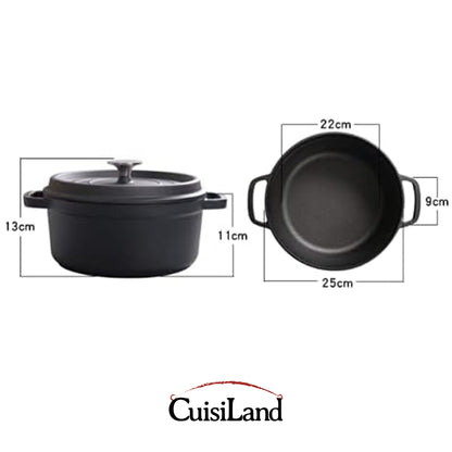 Cuisiland 4QT Cast Iron Dutch Oven with Lid – Pre-Seasoned Heavy-Duty Casserole Pot with Dual Handles & Stainless Steel Knob