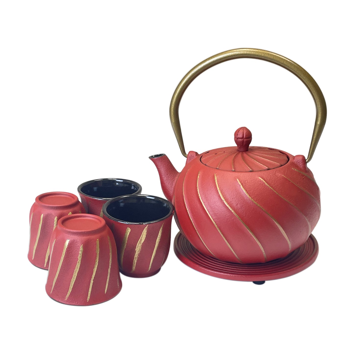 Cuisiland Cast Iron teapot with 4 Cups 1 Trivet Set- Enameled Interior and Stainless Steel Infuser