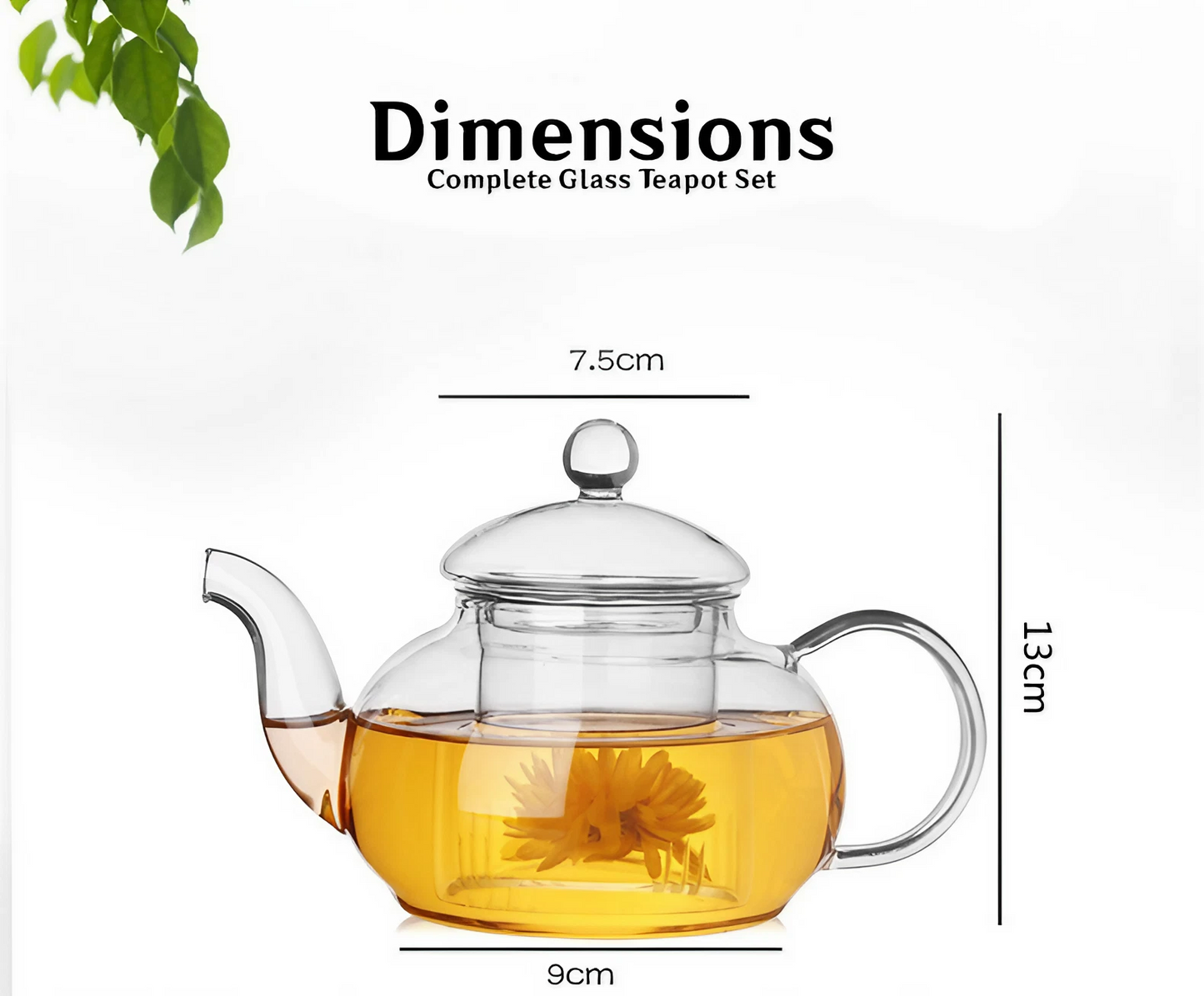 Borosilicate Glass Teapot 6 Cups Set (1000 ml)