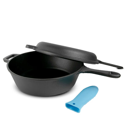 Pre-seasoned 3 pieces combo cooker 3.2qt wok with 10.25" skillet lid and silicon glove