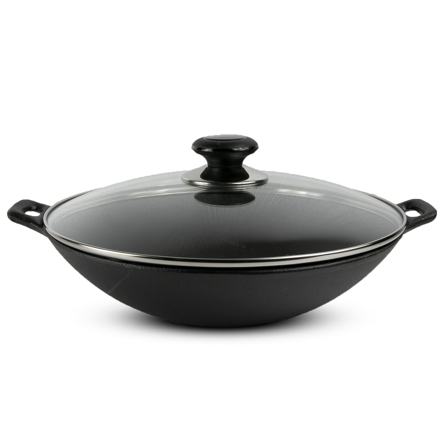 CUISILAND Pre-Seasoned 14 Cast Iron Wok with Wood Lid