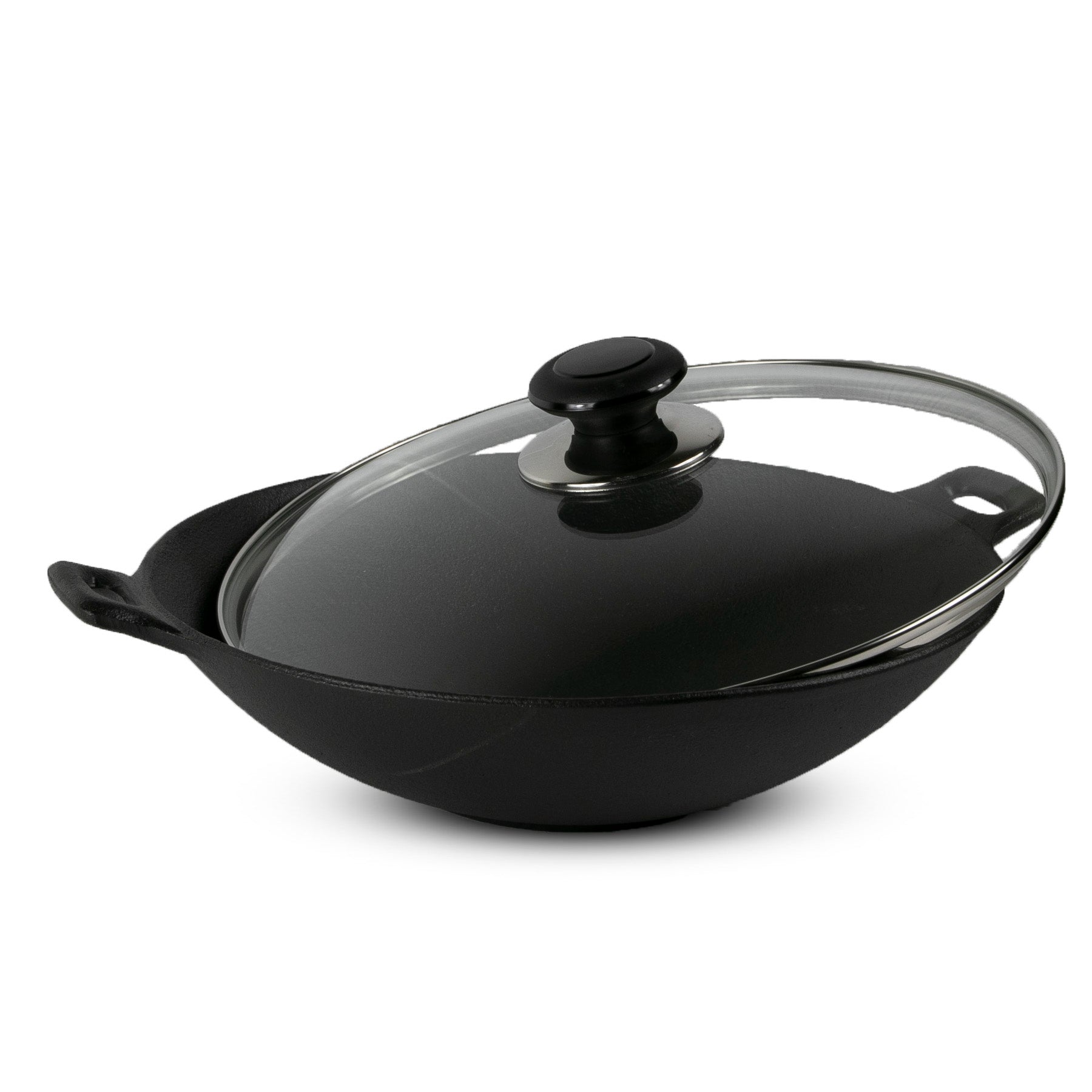 CUISILAND Pre-Seasoned 14 Cast Iron Wok with Wood Lid