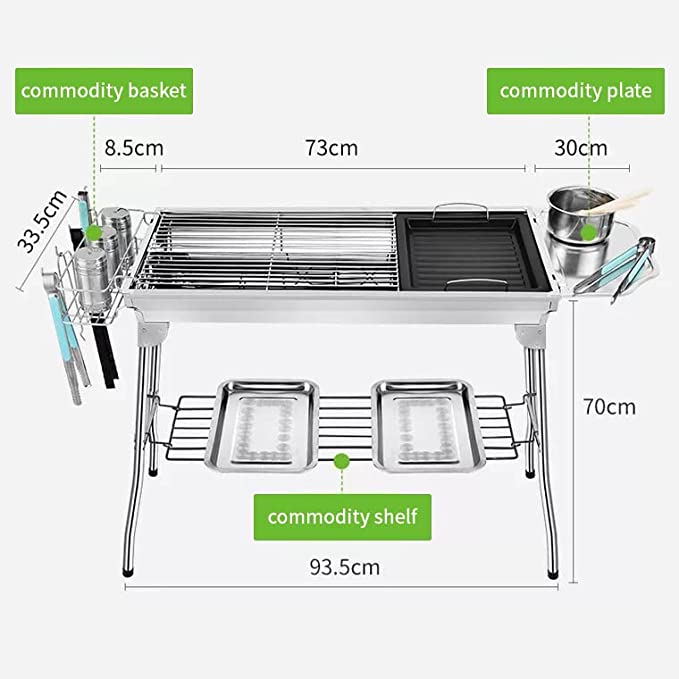 Cuisiland Lightweight Portable Foldable Stainless Steel Charcoal BBQ Grill with Basket for Backyards, Parks, Patios, Campings, Outdoor Travels