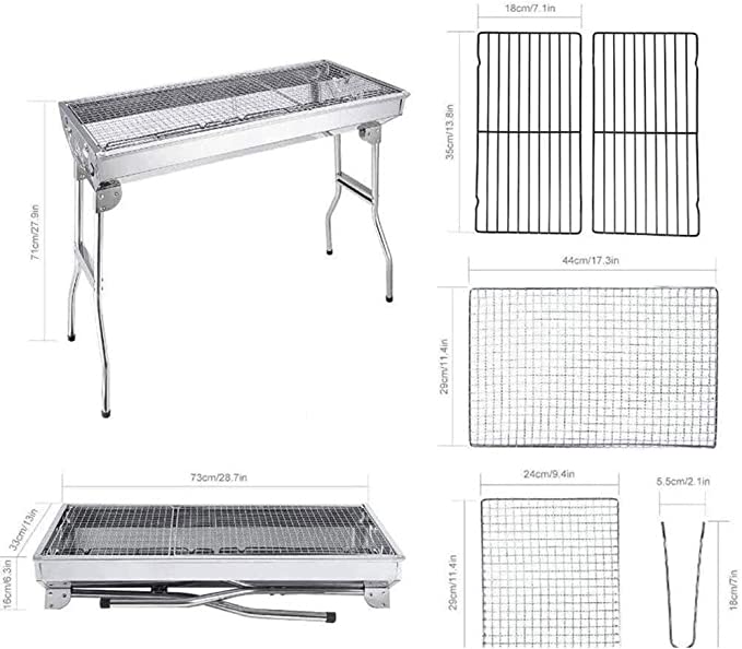 Cuisiland Portable Foldable Stainless Steel Charcoal BBQ Grill for Backyards, Parks, Patios, Campings, Outdoor Travels