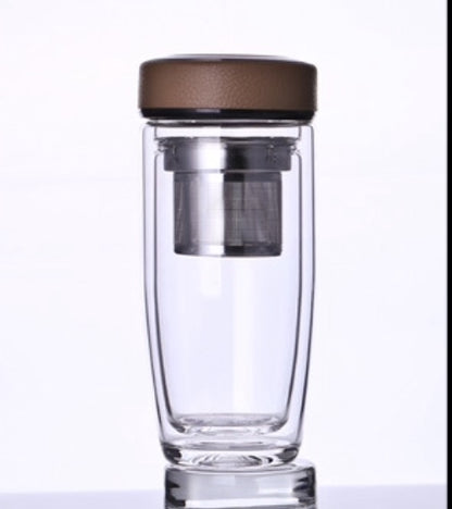 Double Layered Fine Glass Tea Bottle w/ High Quality S/S Filter - 380ml