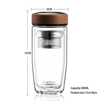 Double Layered Fine Glass Tea Bottle w/ High Quality S/S Filter - 380ml