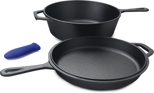 Pre-seasoned 3 pieces combo cooker 3.2qt wok with 10.25" skillet lid and silicon glove